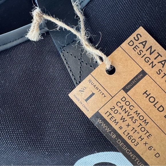 NWT SANTA BARBARA Dog Mom Savannah Canvas Tote Bag Black with Leather Straps - Picture 10 of 12